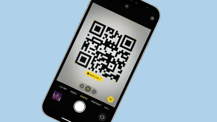 iPhone with QR code