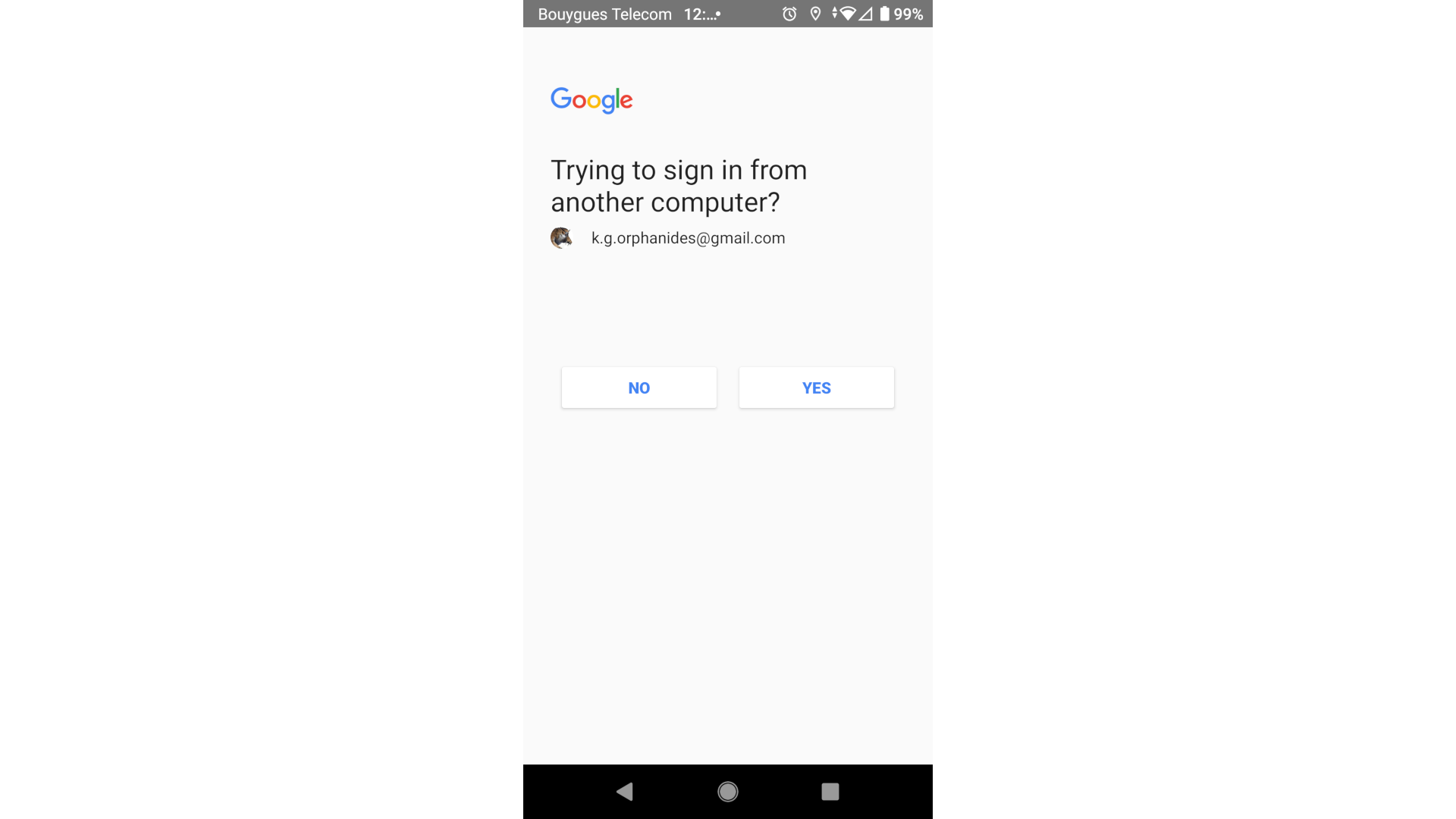 Google sign-in prompt on an Android device