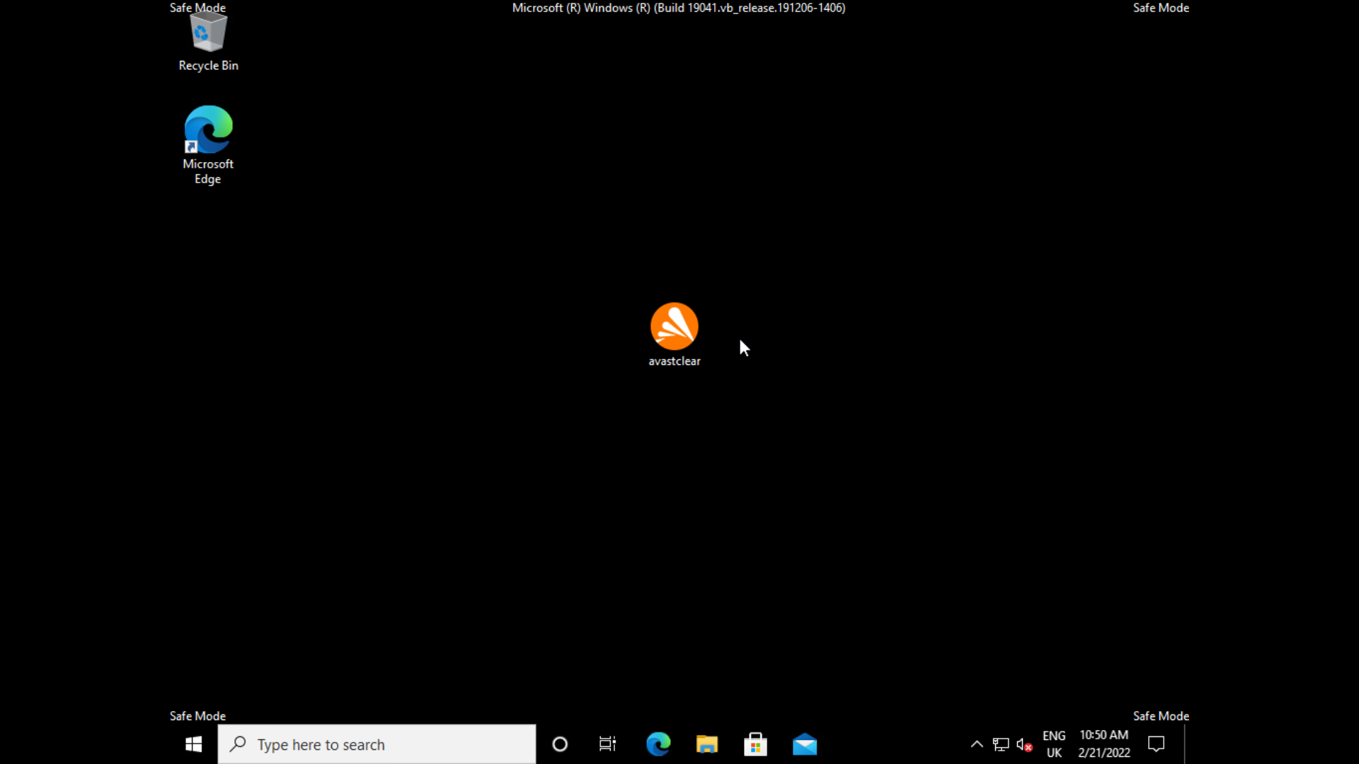 Windows 10 booted to safe mode with avastclear on desktop