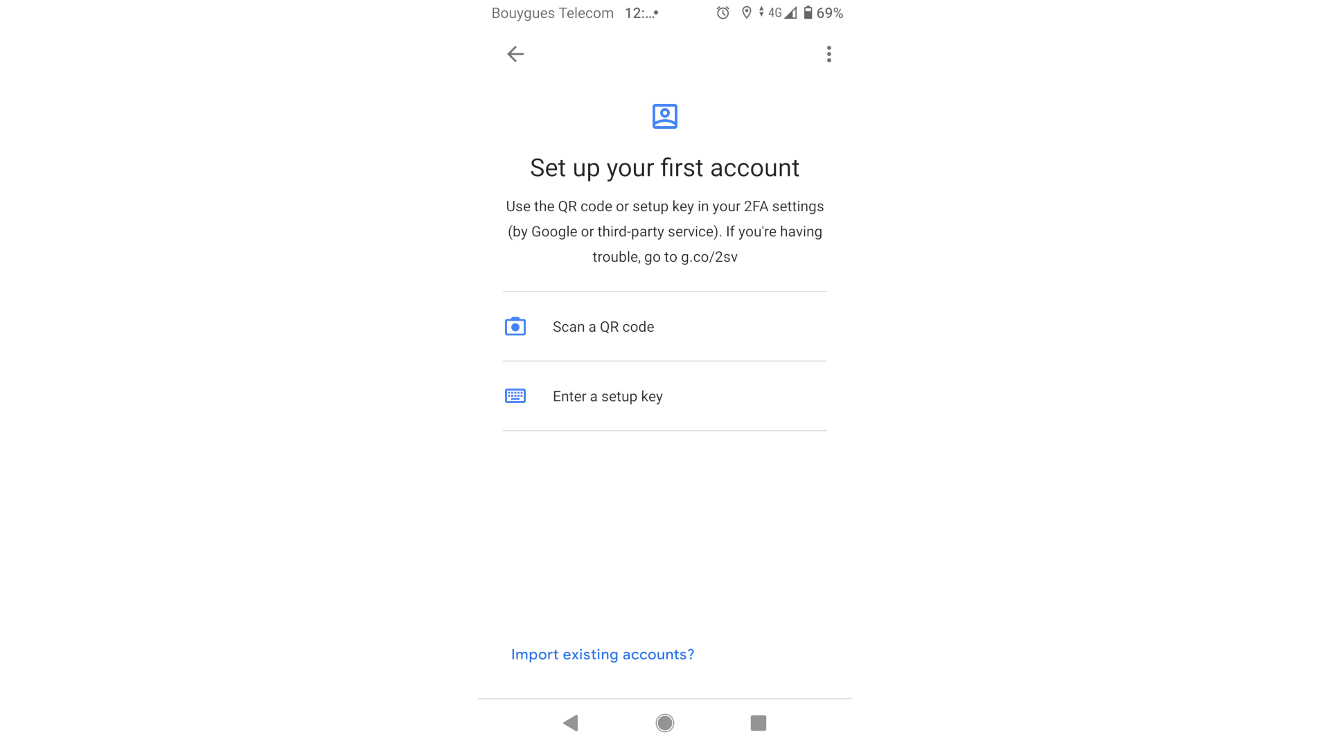Google Authenticator prompts you to set up your first account