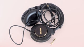 Shure SRH840 headphones with connected cable and jack