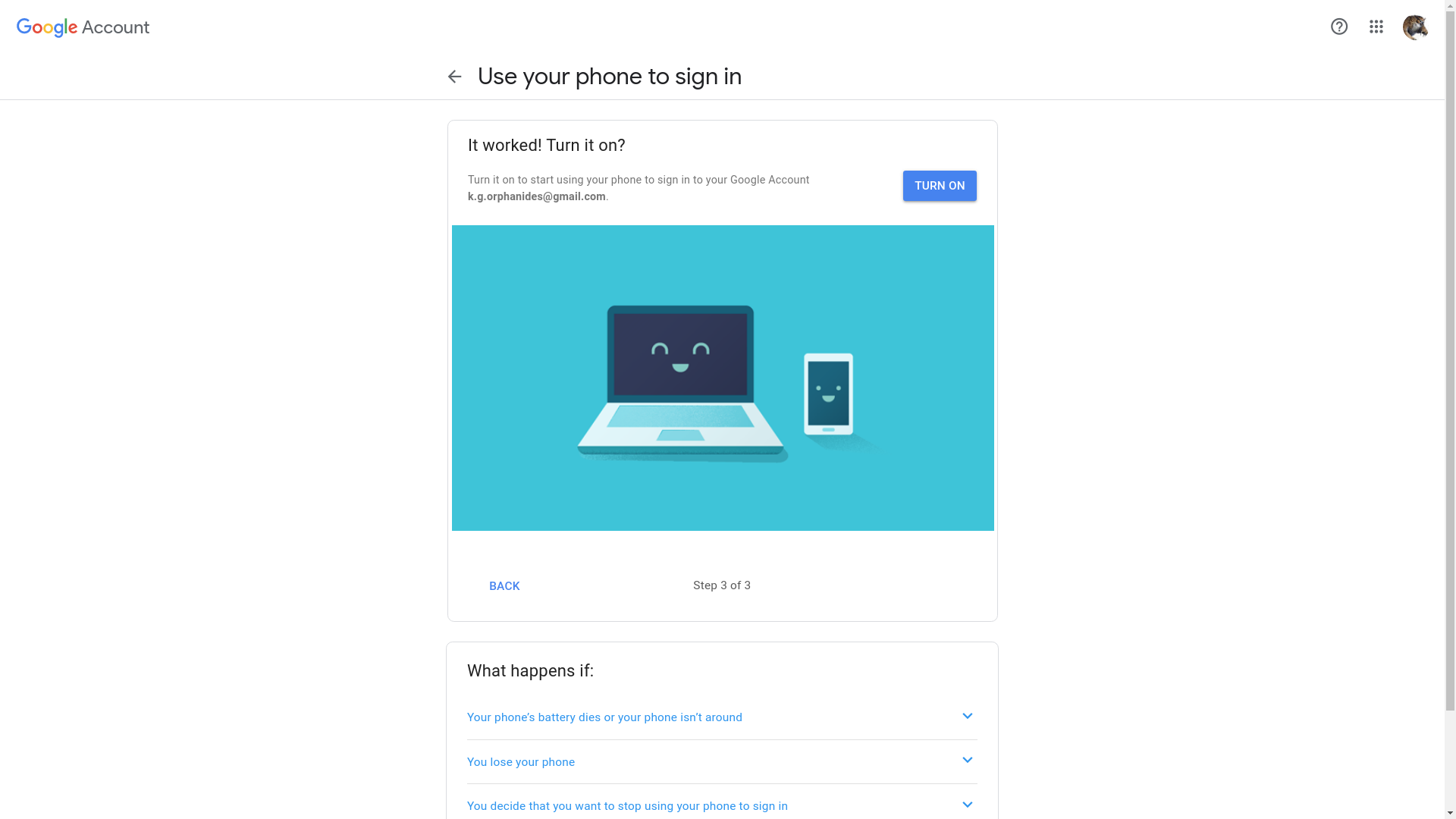 Screen invites you to turn on passwordless sign-in