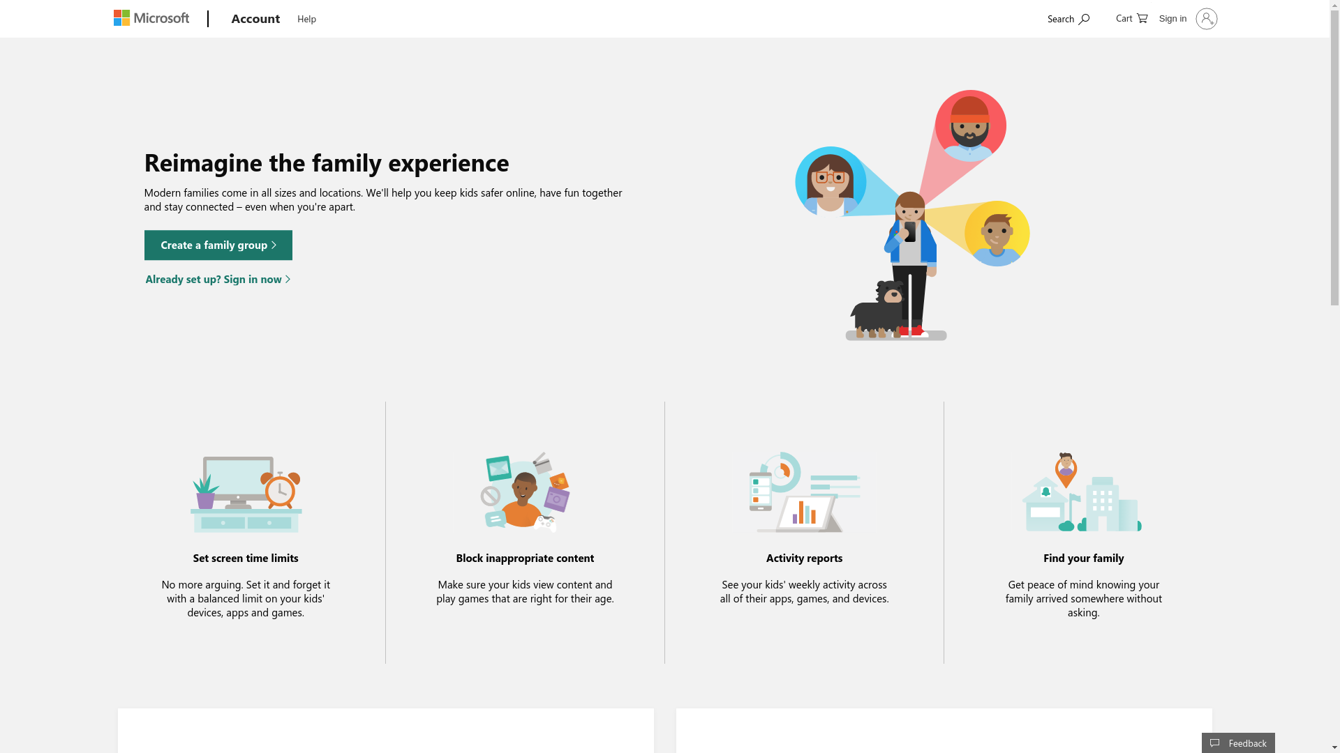 Microsoft Family Safety website - not logged in