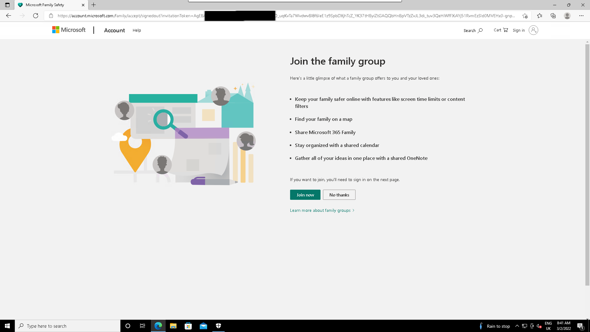 An online joining page for new Family Safety group members