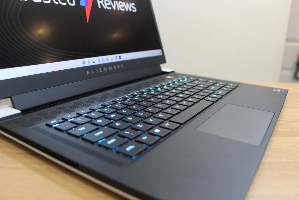 The Alienware x15 R1, with a view of its keyboard