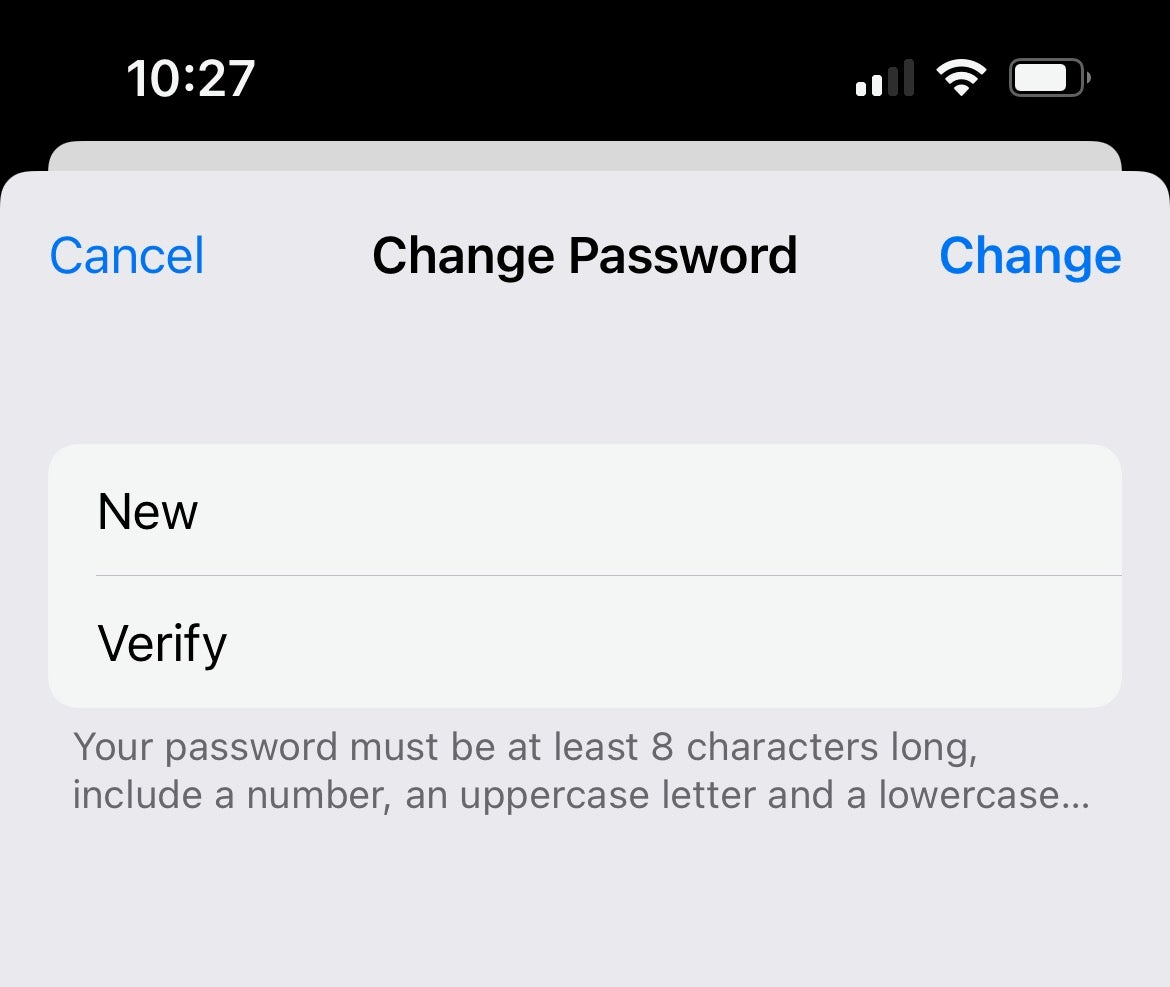 iOS change password new 