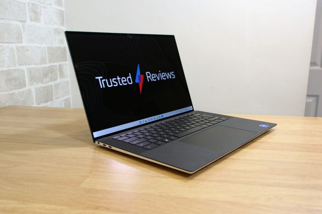 The Dell XPS 15 with a Trusted Reviews wallpaper