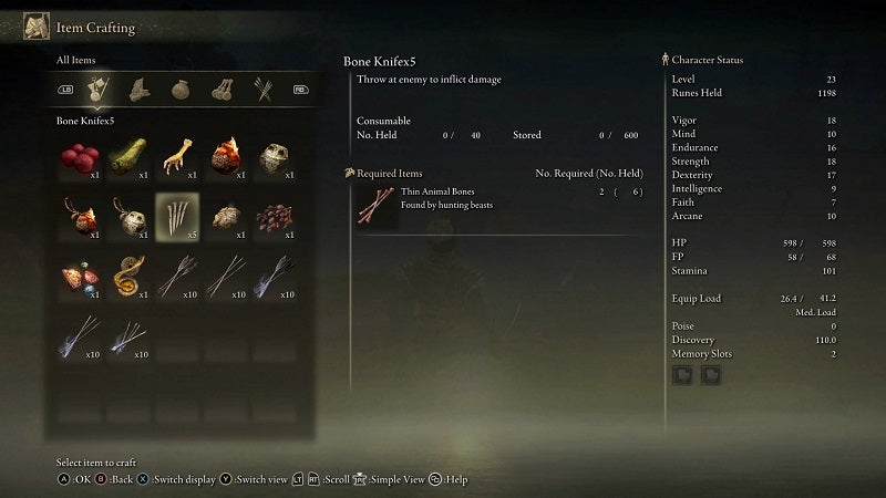 Elden Ring tips and tricks - crafting screen