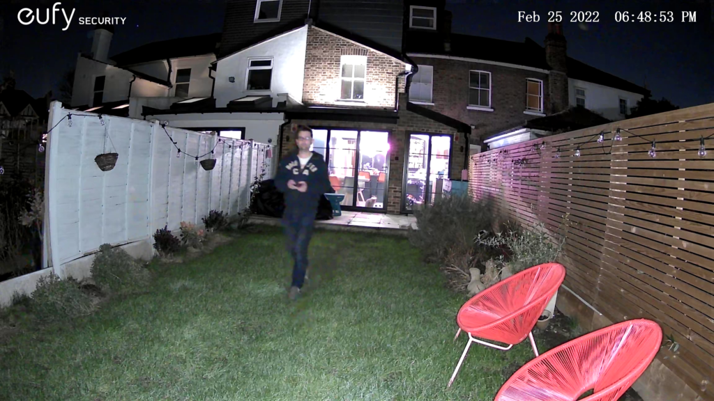 Eufy SoloCam S40 night footage with spotlight on