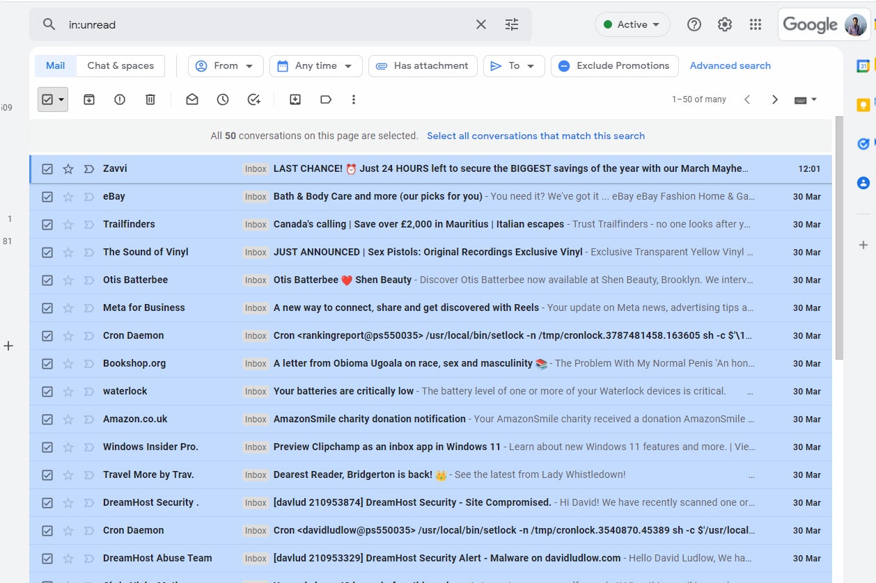 Select all unread messages in Gmail