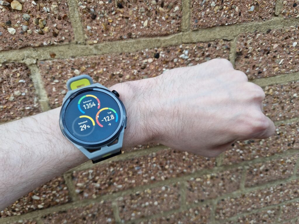Huawei Watch GT Runner showing some fitness metrics