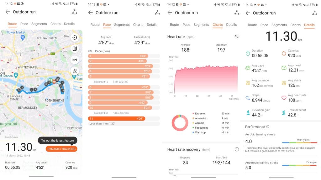 Huawei Health metrics for post-run analysis
