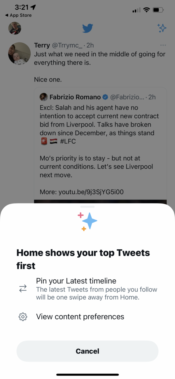 The home page primarily shows your best tweets