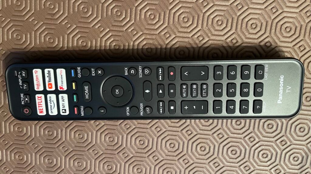The remote control for the 75JX940 carries direct access buttons for Netflix, Rakuten TV, Amazon Prime Video, YouTube, Freeview Play, and an app of your choice.