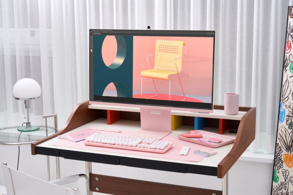 The Samsung M8 monitor in pink for the press shoot