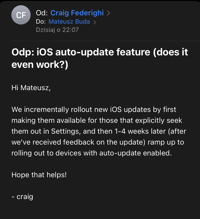 Craig Federighi on iOS auto updates