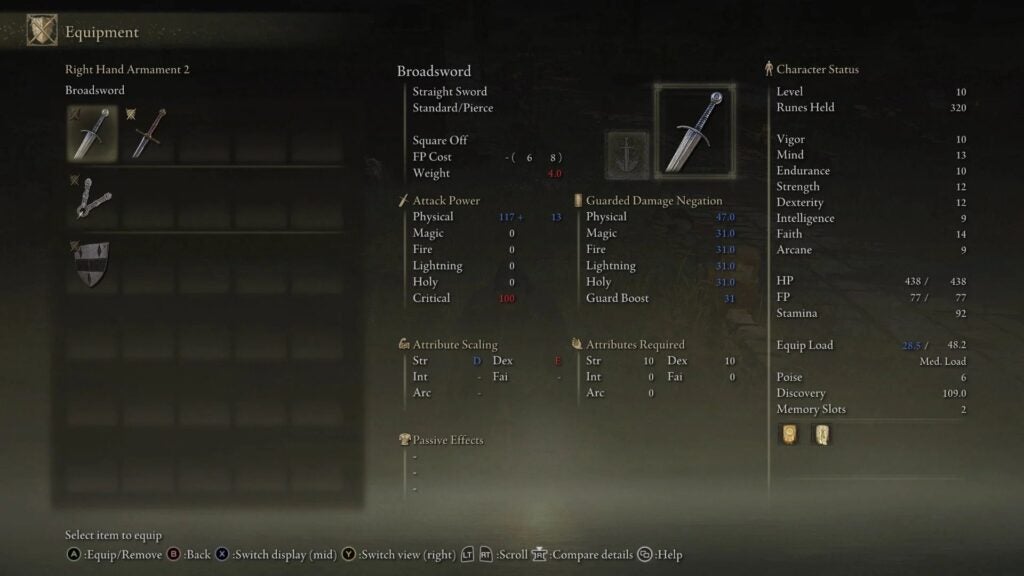 A screenshot on the equipment, with equip load show on the right