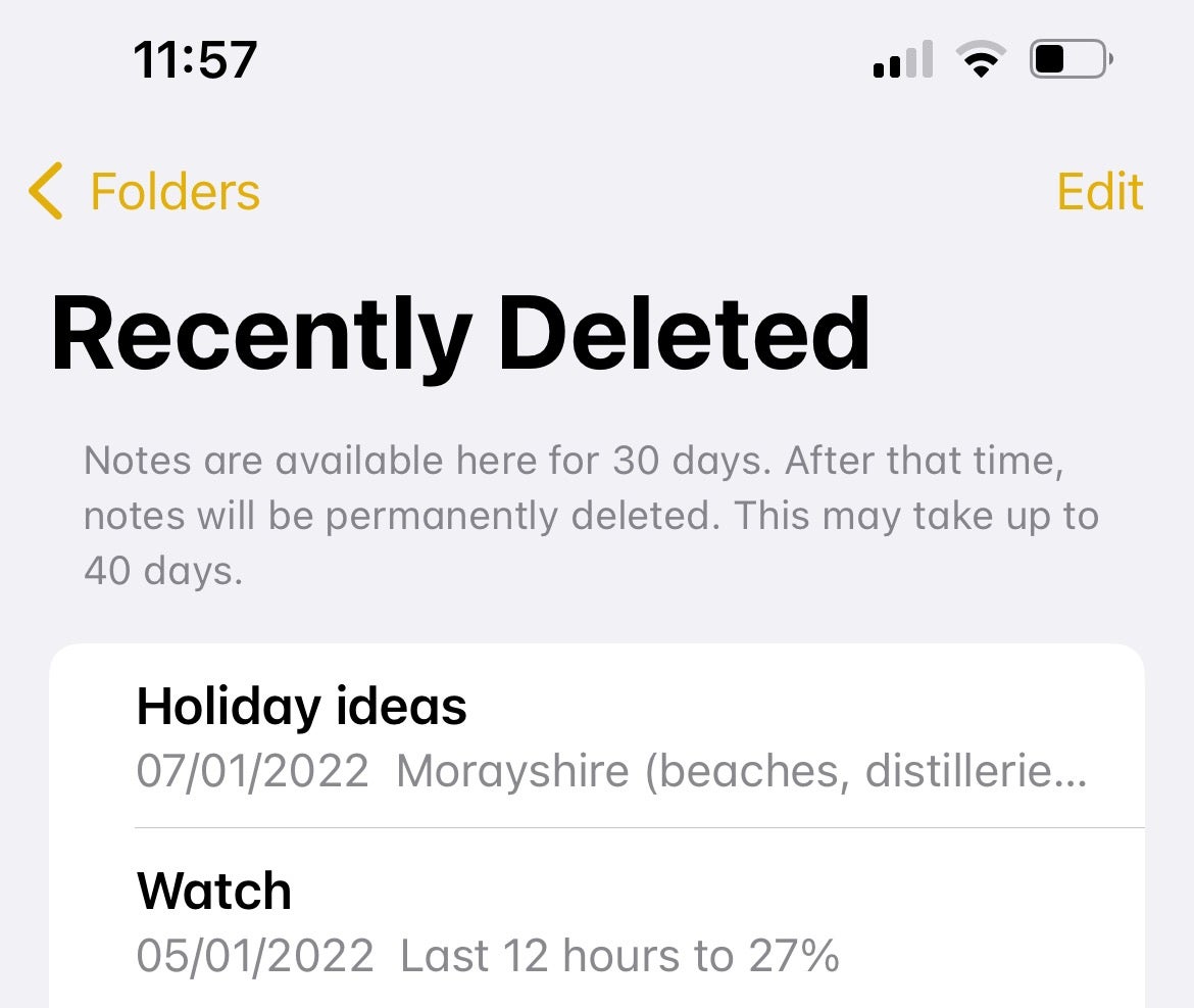 iOS Recently deleted back out