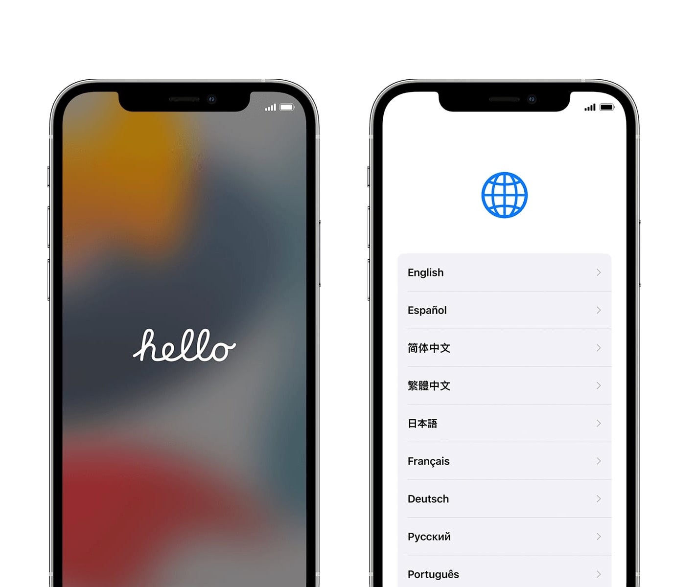 iOS setup Hello language select