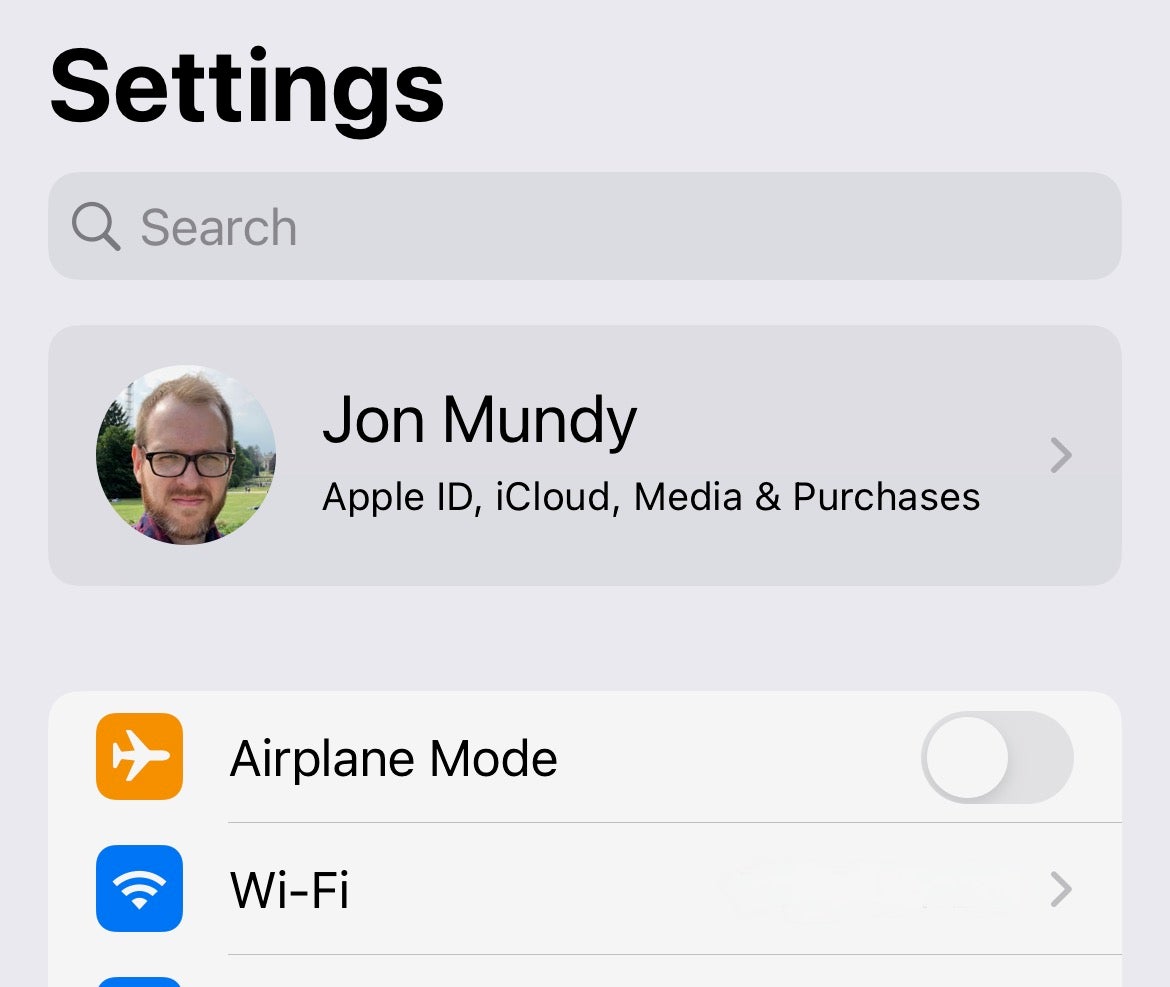 iOS Settings Apple ID