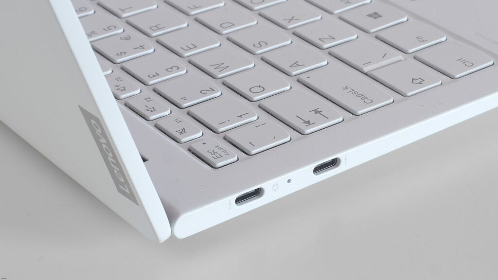 The USB-C ports on the side of the laptop