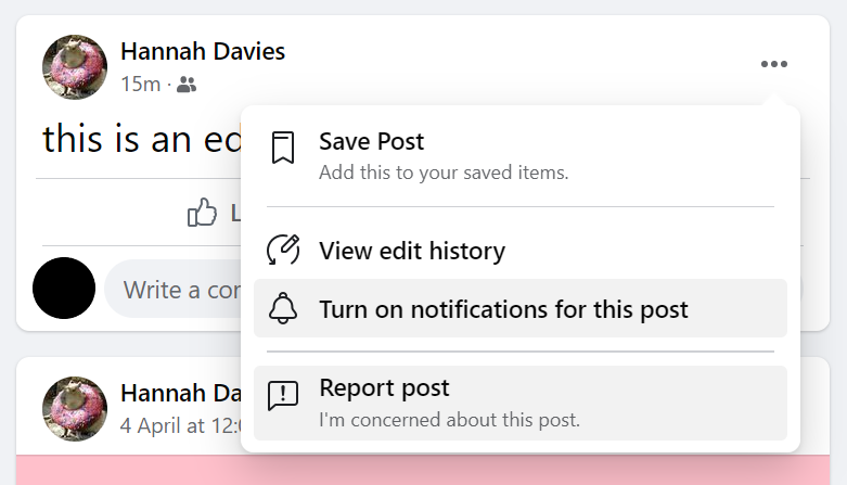 Facebook edit button