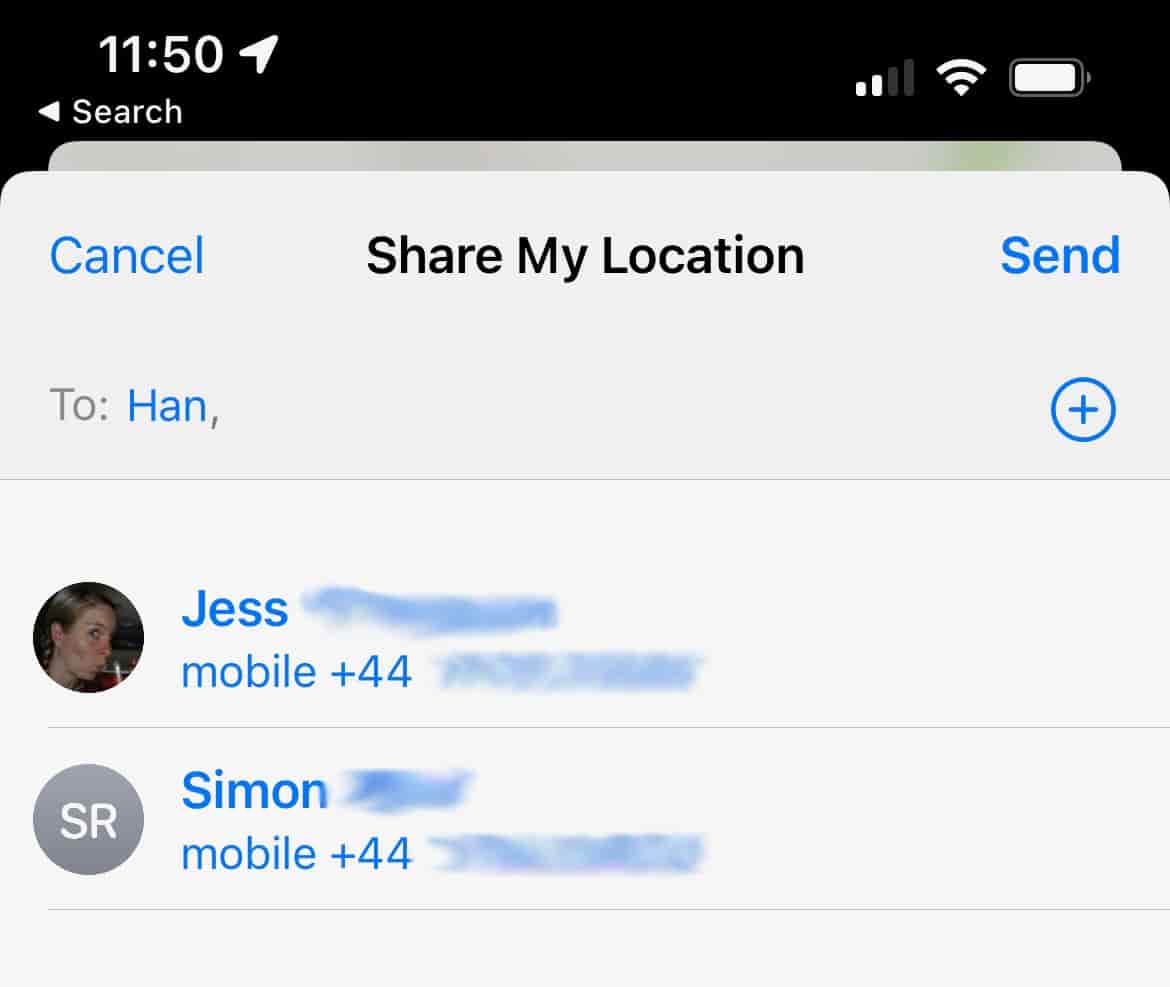 iOS Find My share location recipients