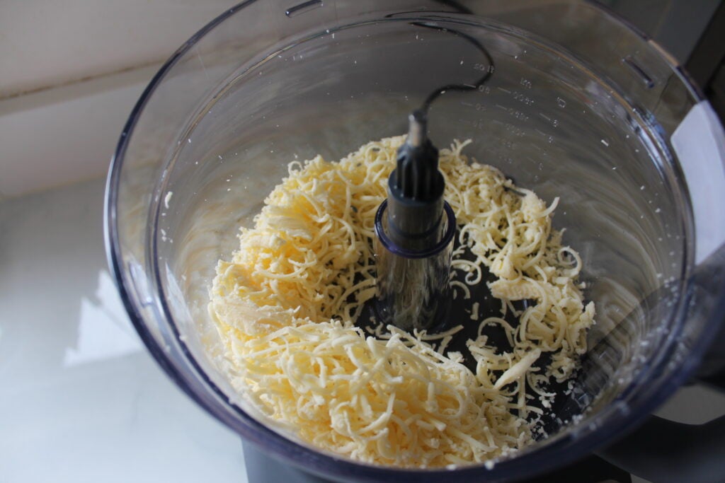 Cheese grated using one of the Kenwood Multipro express' grating discs