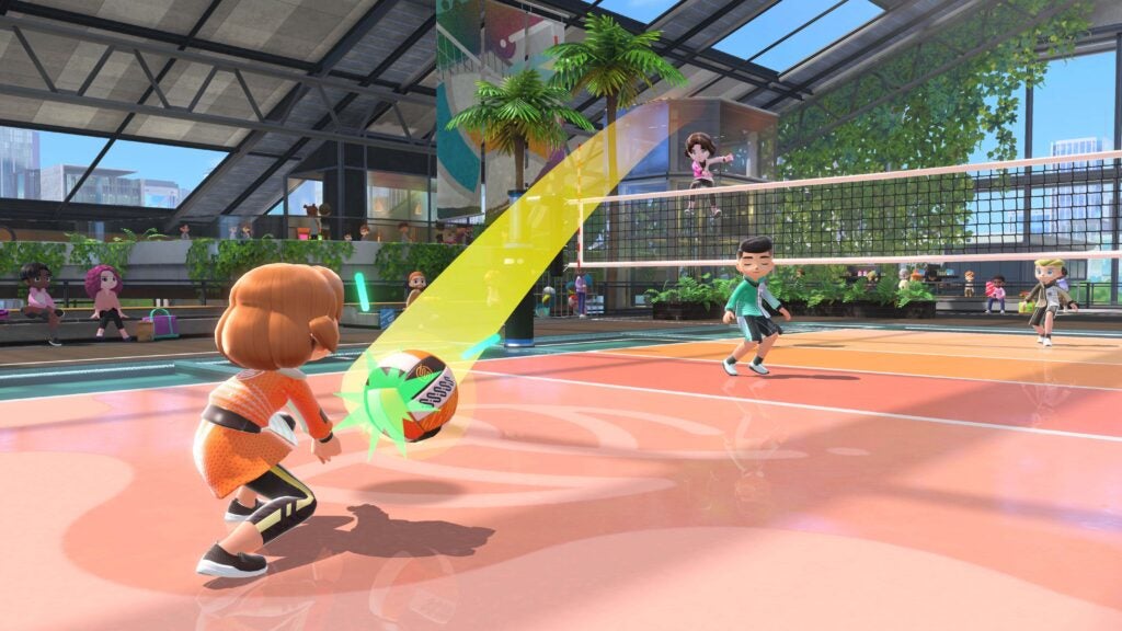 Volleyball sport in the Nintendo Switch Sports game, a player piking the ball
