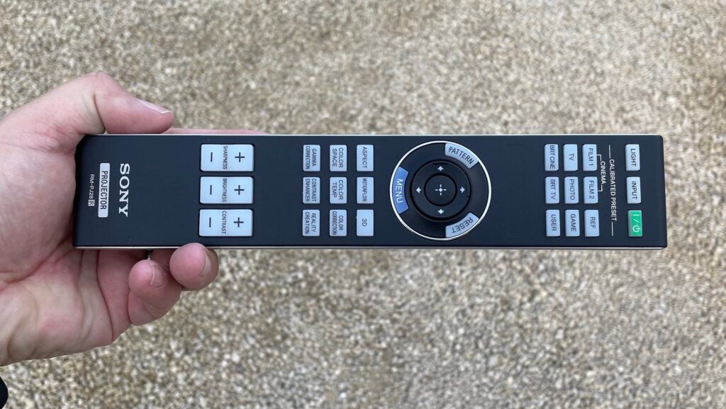 The remote control of the Sony VPL-VW290ES.