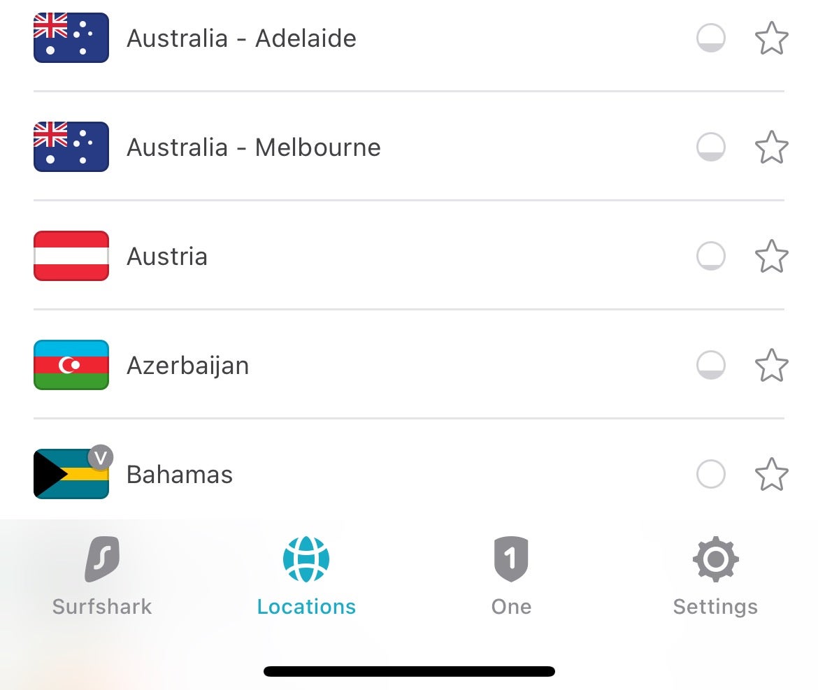 Surfshark VPN locations iOS