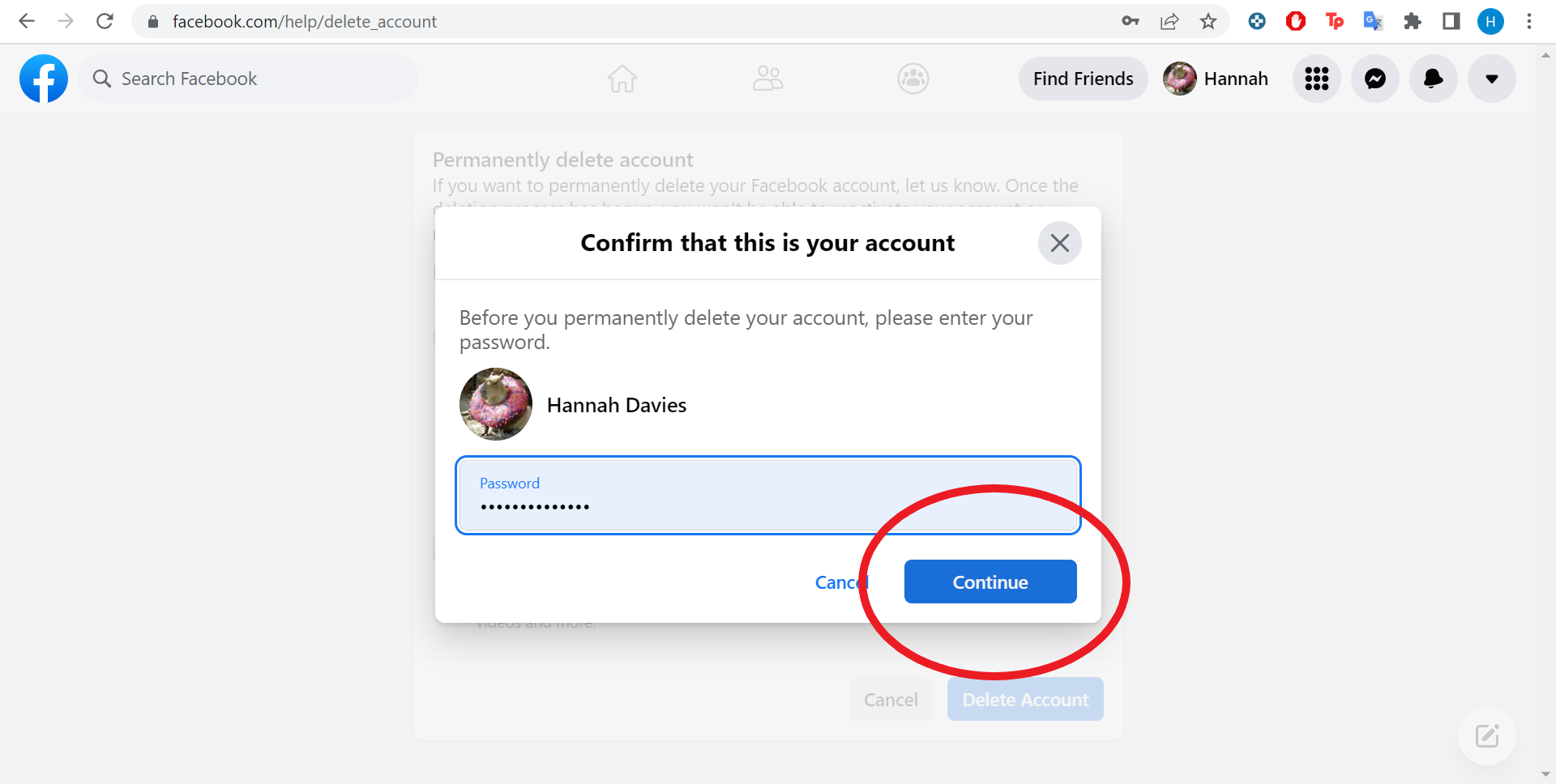 Facebook confirm delete account