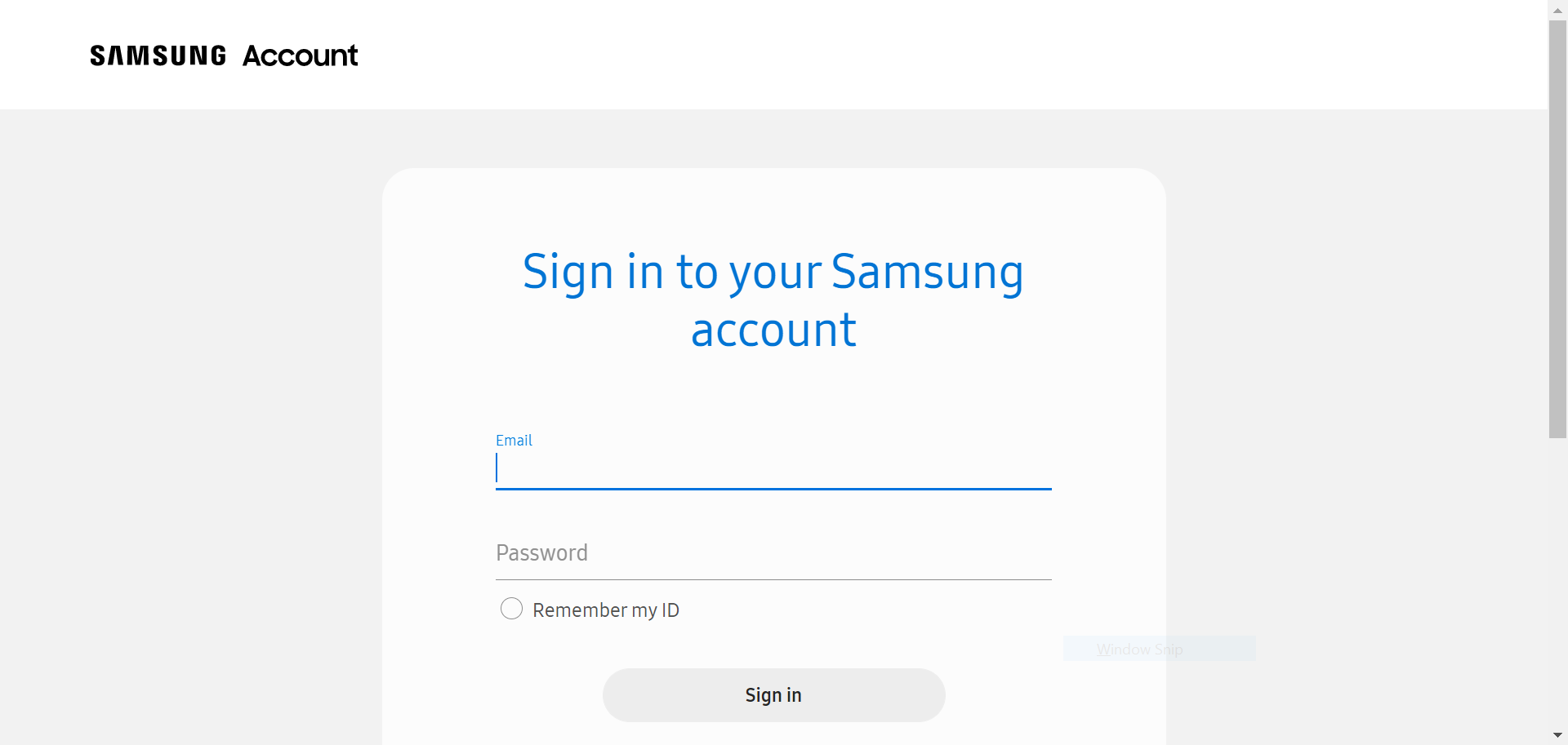 Samsung アカウントのログイン ページ