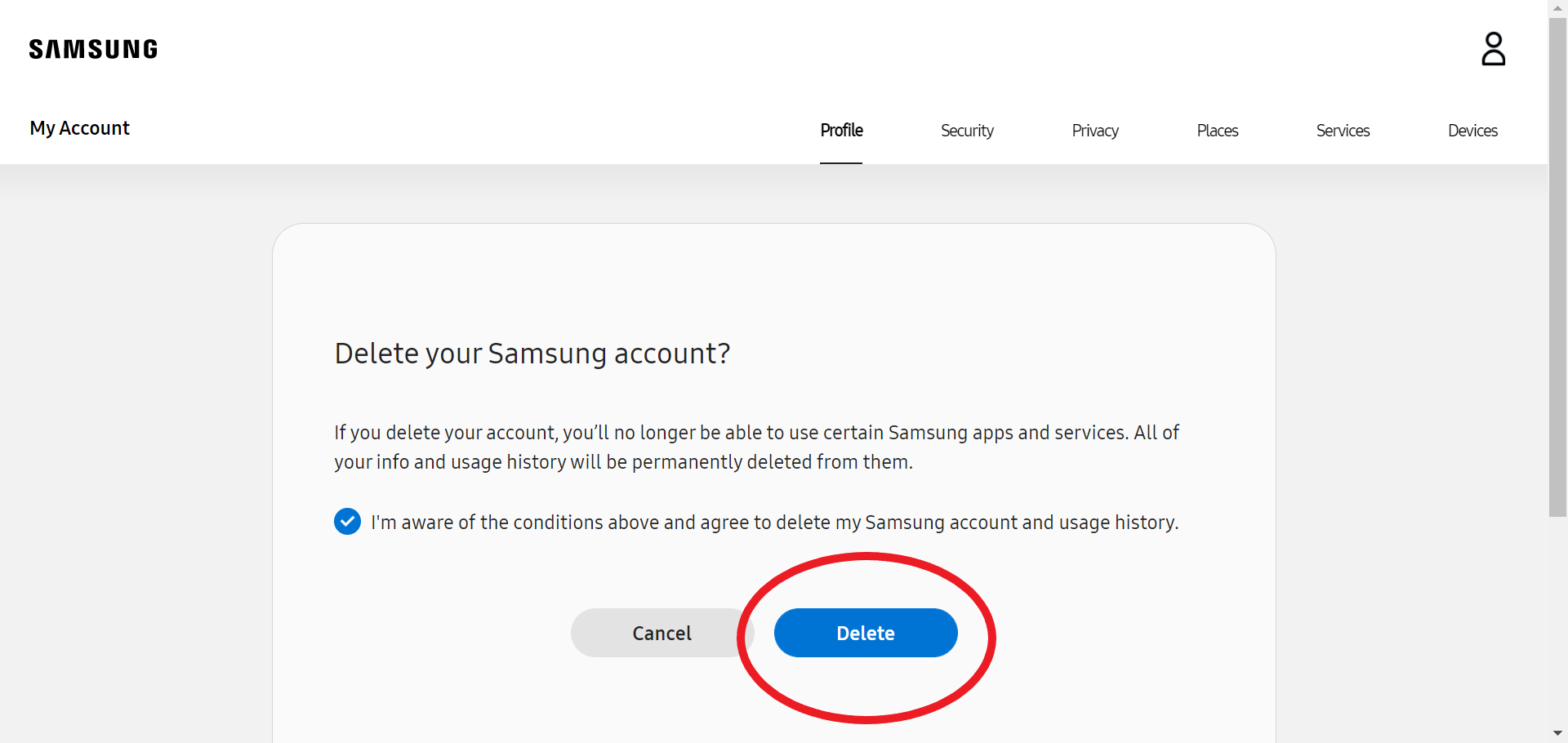 Delete Samsung Account