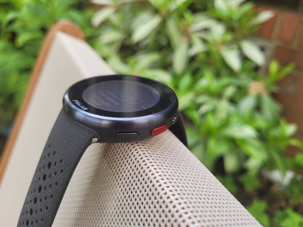 The Polar Pace Pro features a button specifically for tracking fitness