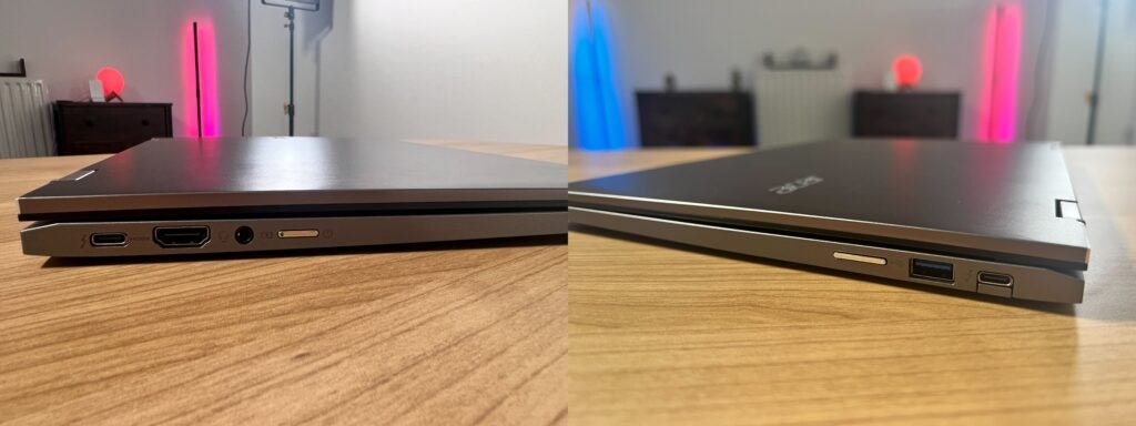 Side by side shots of the ports on the Acer Chromebook Spin 714