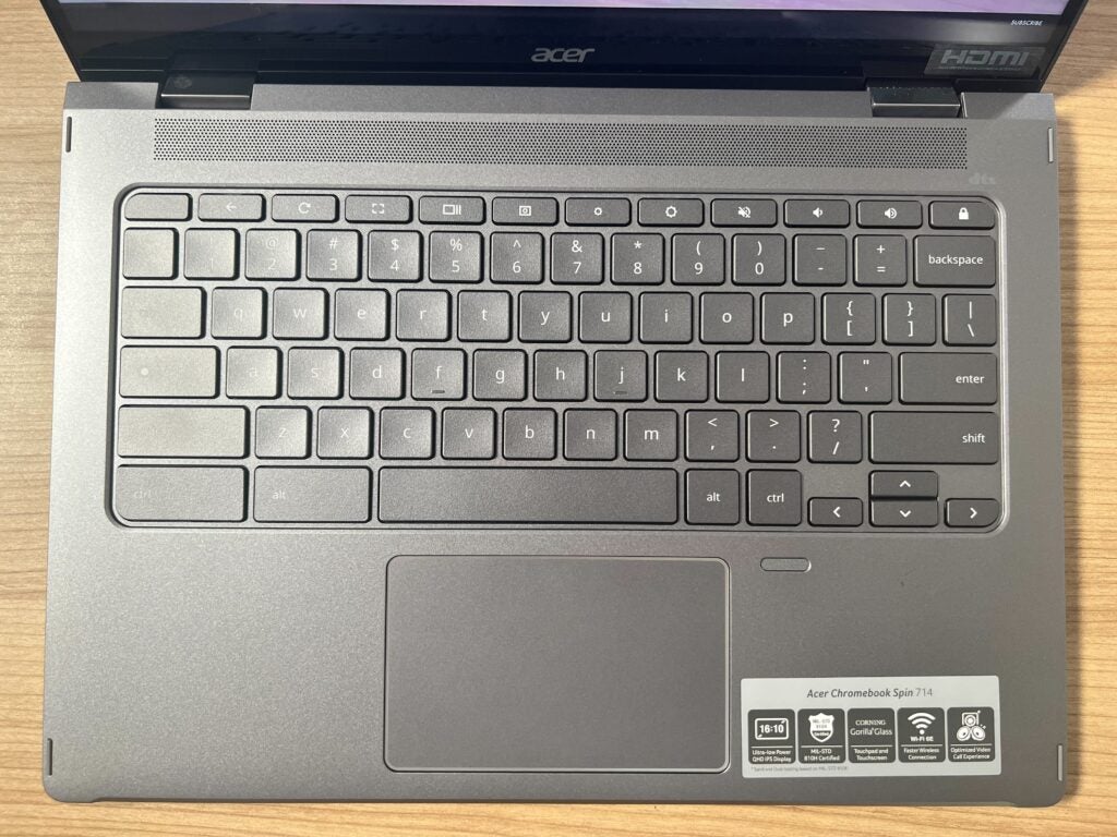 The keyboard of the Acer Chromebook Spin 714