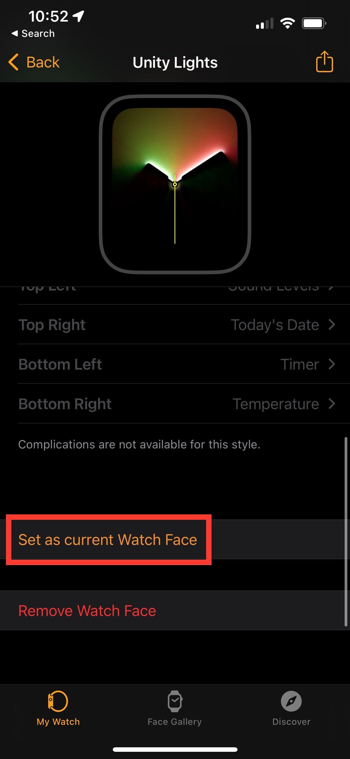 Click on the button that says Set as new watch face