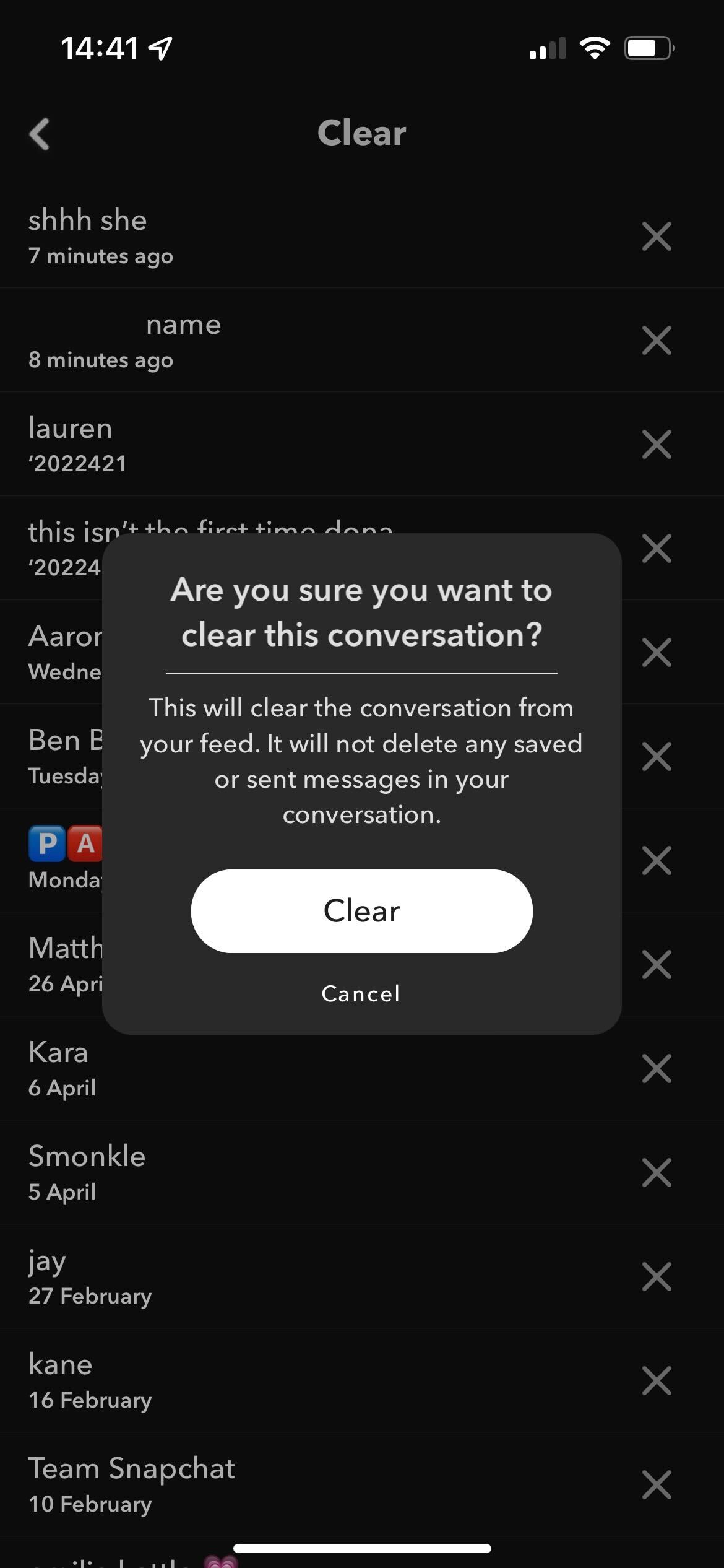 Press the clear button to delete the chat