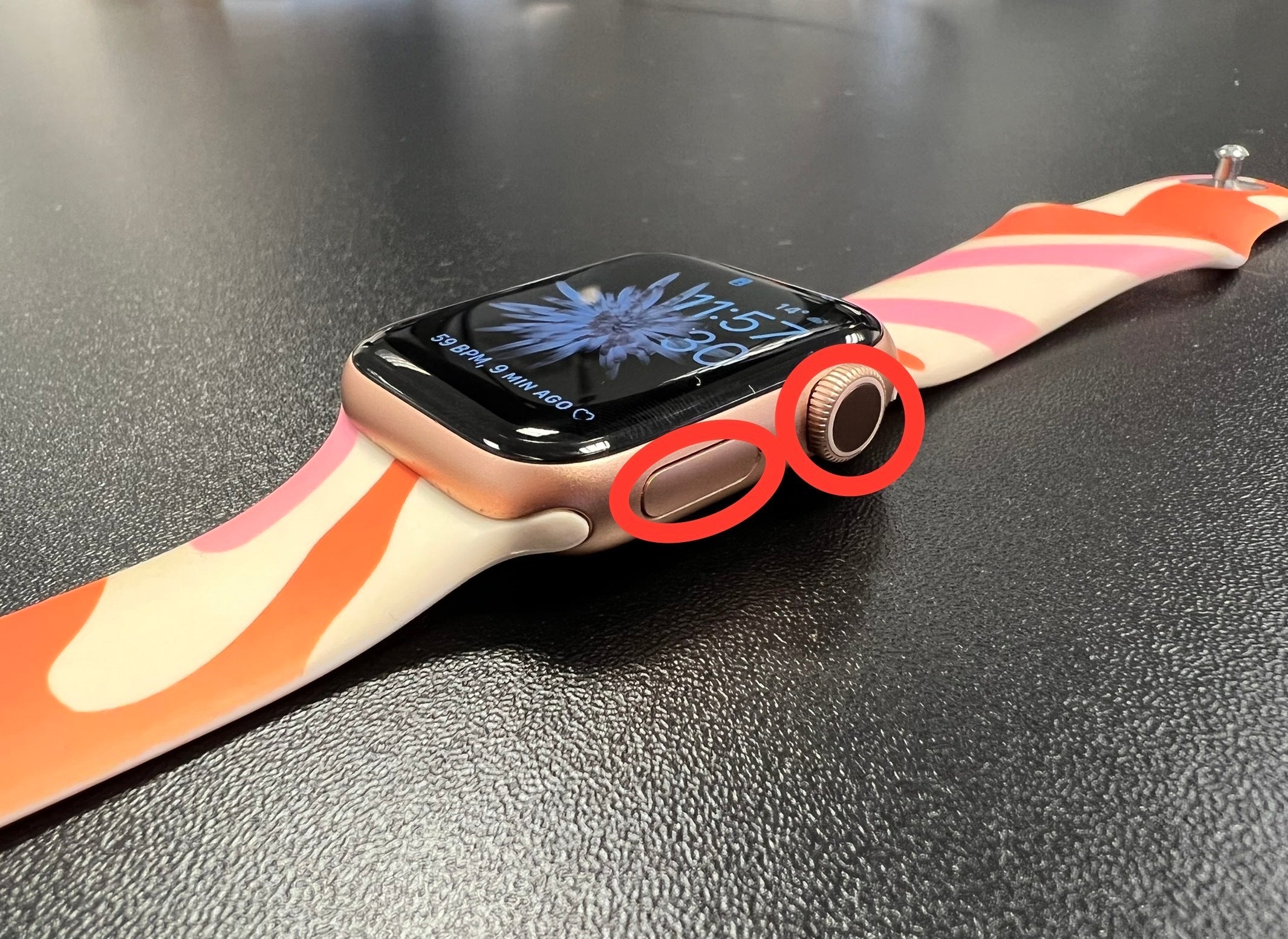 The Digital Crown and Side button on the Apple Watch 6