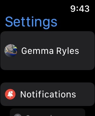 The Settings app in the Apple Watch 6