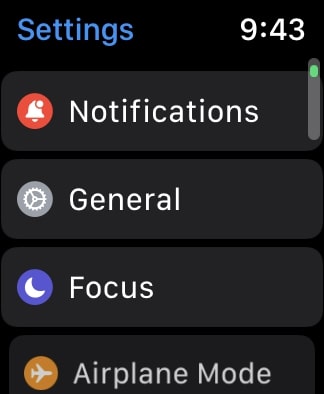 Click on General in Settings in Apple Watch