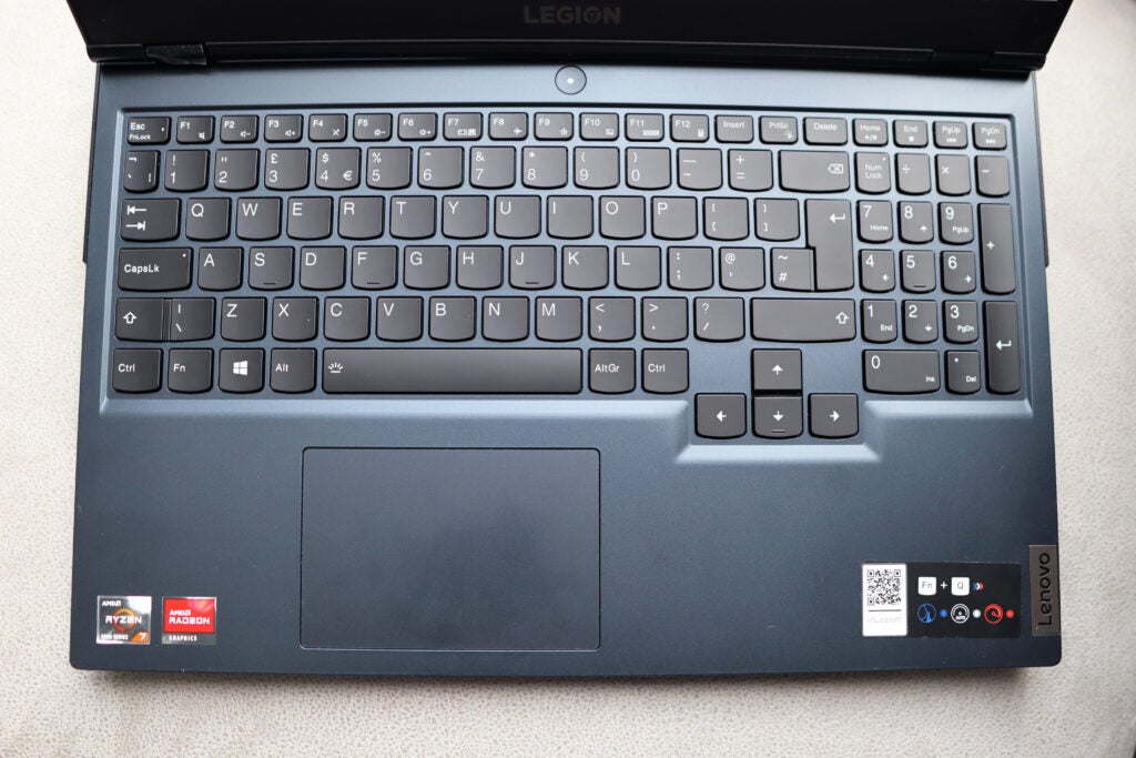 The Lenovo Legion 5 (Advantage Edition) keyboard viewed from above