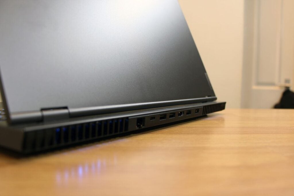 The rear ports of the laptop