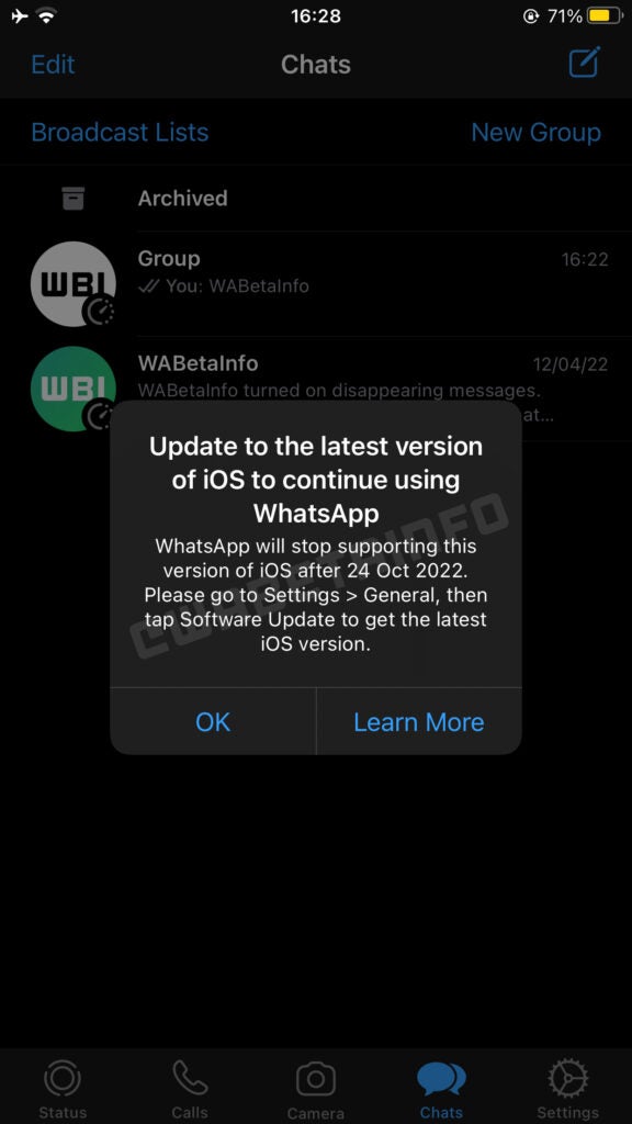 WhatsApp iOS 11