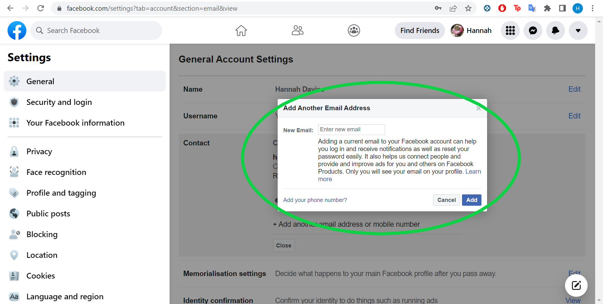 Facebook enter new email address