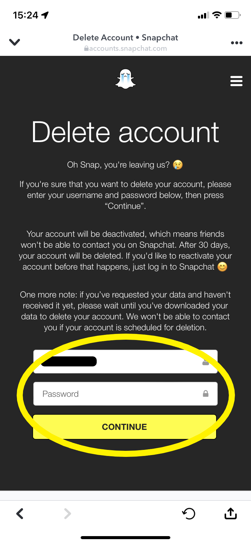 Delete Snapchat