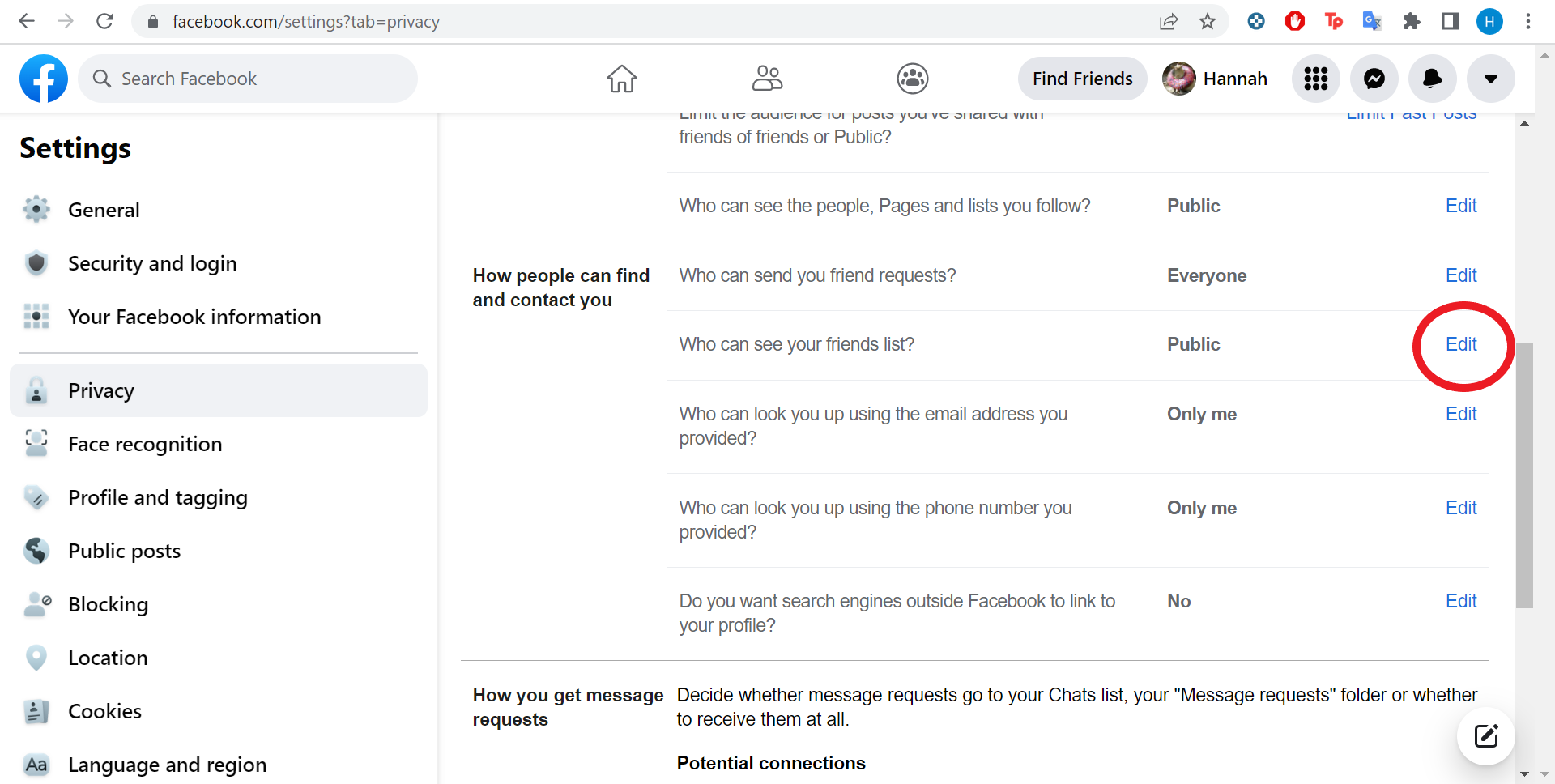 Facebook friends list privacy settings