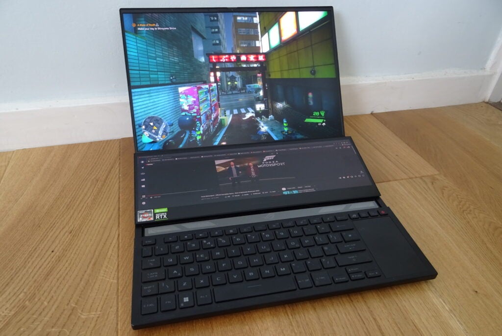The gaming laptop sitting on a desk