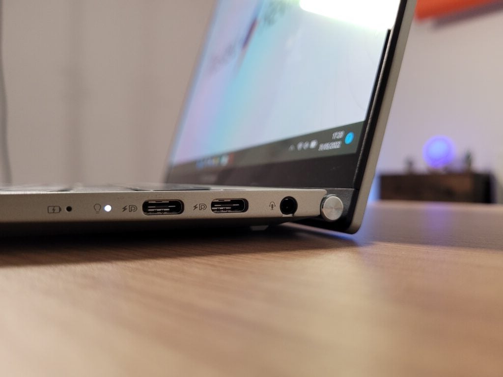 The Asus Zenbook S 13 OLED ErgoLift hinge and ports